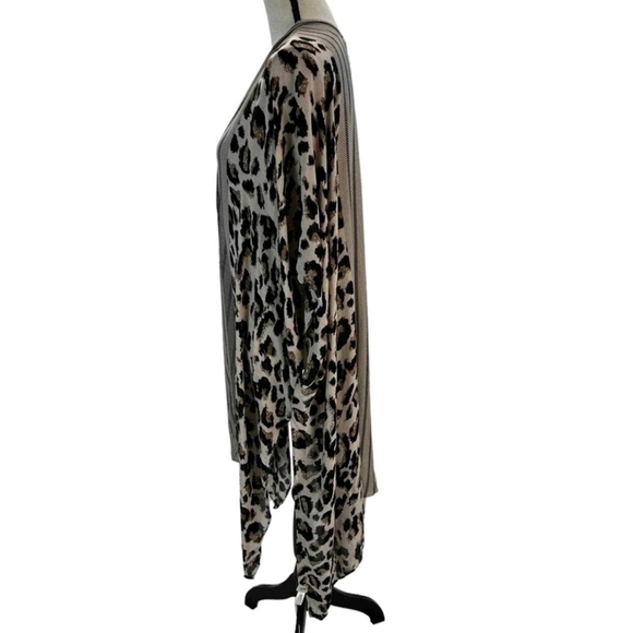 Leopard Pattern Open Front Kimono Cardigan One Size Drapey Boho - Picture 4 of 6